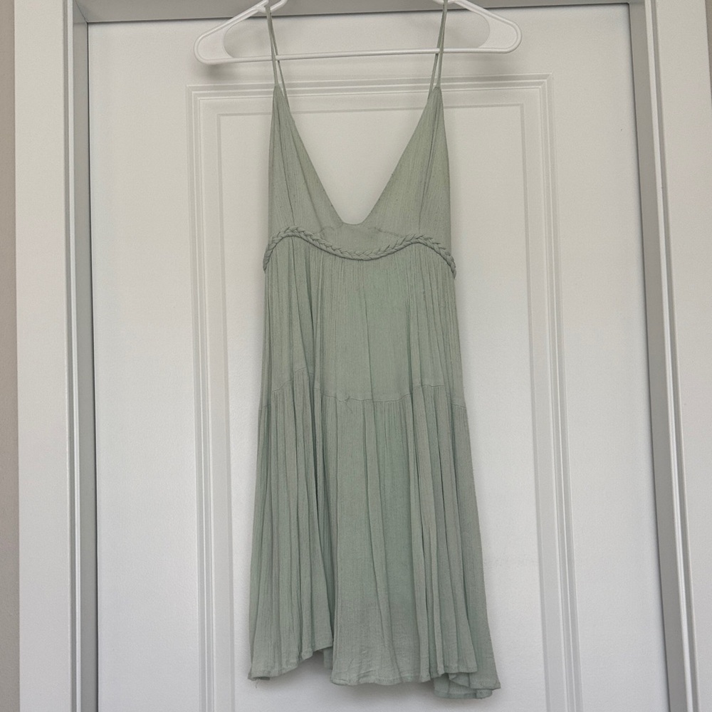 American Threads Light Sage Green Mini Dress